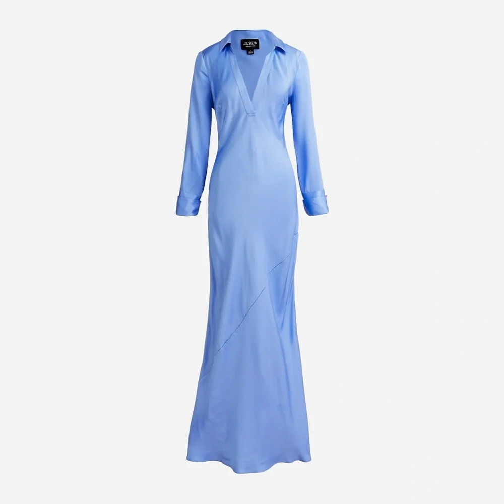J.Crew Limited-edition maxi collared slip dress in shiny crepe - Picture 6 of 8
